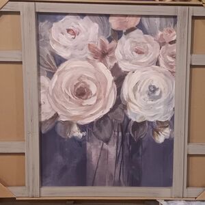 Floral Canvas Wall Art in Purple and Cream